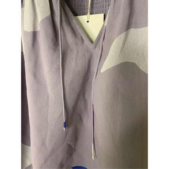 Aritzia Wilfred Castello Blouse Lavender Abstract Print Tie Neck Top Small NEW - Picture 6 of 8